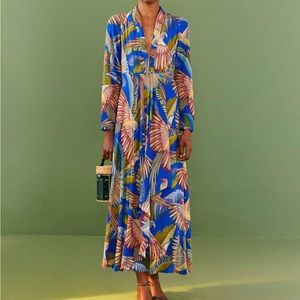Farm Rio Blue Macaw Flight Maxi Dress- NWT XS